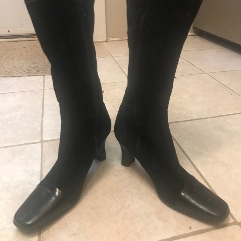 Joan & David 6.5 M Black Knee High Patent Leather & Suede Boots